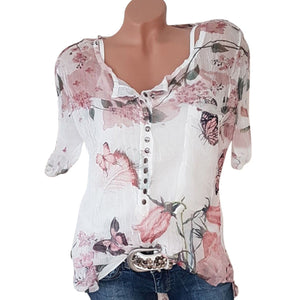 V Neck  Loose Fitting  Print Blouses