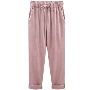 Casual Plain Elastic Waist Flax Harem Pants