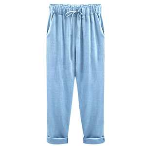 Casual Plain Elastic Waist Flax Harem Pants