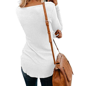 V Neck Long Sleeve Plain Casual T-Shirts