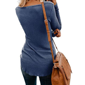 V Neck Long Sleeve Plain Casual T-Shirts