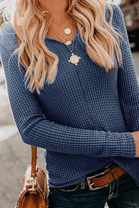 V Neck Long Sleeve Plain Casual T-Shirts