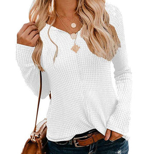 V Neck Long Sleeve Plain Casual T-Shirts