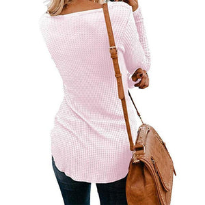 V Neck Long Sleeve Plain Casual T-Shirts