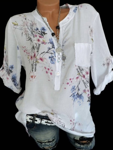 V Neck  Loose Fitting  Print Blouses