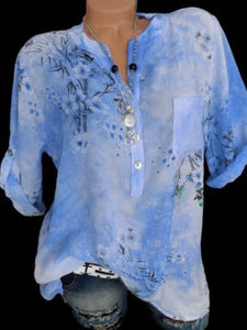 V Neck  Loose Fitting  Print Blouses