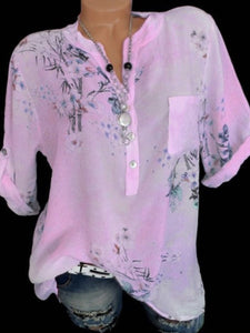 V Neck  Loose Fitting  Print Blouses