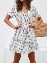 Load image into Gallery viewer, Fashion Polka Dot V Neck Belted Chiffon Mini Dresses