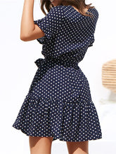 Load image into Gallery viewer, Fashion Polka Dot V Neck Belted Chiffon Mini Dresses