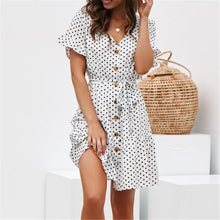 Load image into Gallery viewer, Fashion Polka Dot V Neck Belted Chiffon Mini Dresses