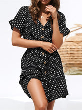 Load image into Gallery viewer, Fashion Polka Dot V Neck Belted Chiffon Mini Dresses