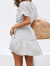 Load image into Gallery viewer, Fashion Polka Dot V Neck Belted Chiffon Mini Dresses