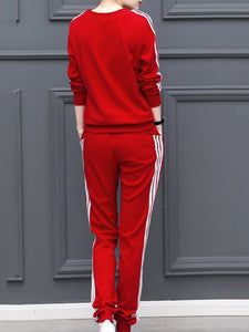 Round Neck  Contrast Trim Sweatshirt Suit