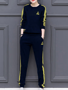 Round Neck  Contrast Trim Sweatshirt Suit