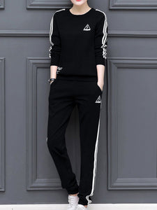 Round Neck  Contrast Trim Sweatshirt Suit