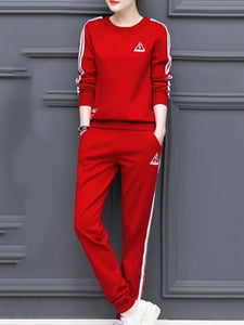 Round Neck  Contrast Trim Sweatshirt Suit