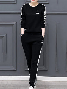 Round Neck  Contrast Trim Sweatshirt Suit