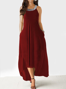 Round Neck  Shimmering Powder  Plain Maxi Dress