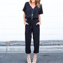 Load image into Gallery viewer, V Neck Short Sleeve Plain Pocket Casual Jumpsuits