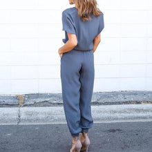 Load image into Gallery viewer, V Neck Short Sleeve Plain Pocket Casual Jumpsuits