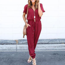 Load image into Gallery viewer, V Neck Short Sleeve Plain Pocket Casual Jumpsuits