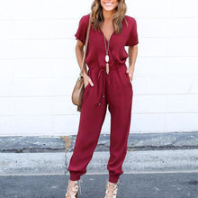 Load image into Gallery viewer, V Neck Short Sleeve Plain Pocket Casual Jumpsuits