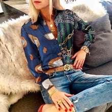 Load image into Gallery viewer, Casual Loose Long   Sleeve Vintage Style Chain Printing Chiffon Shirt