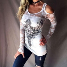 Load image into Gallery viewer, Round Neck Hollow Out Long Sleeve Lace T-Shirts