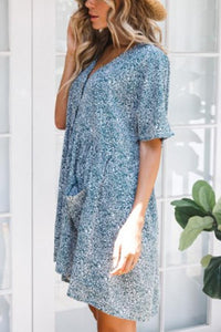 V Neck  Single Breasted  Print  Short Sleeve Casual Dresses