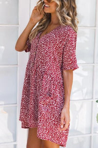 V Neck  Single Breasted  Print  Short Sleeve Casual Dresses