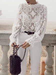 Fashion Lace Splicing Long Sleeve Shirt