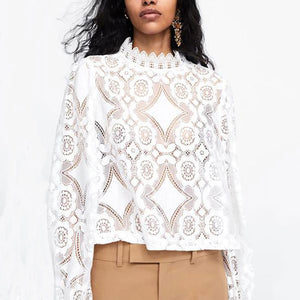 Fashion Lace Splicing Long Sleeve Shirt