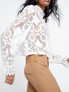 Fashion Lace Splicing Long Sleeve Shirt