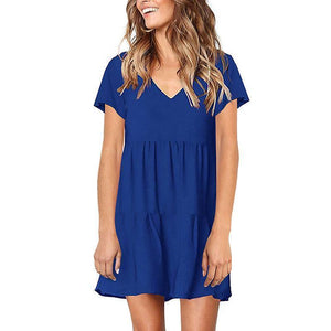 Casual Sexy V Neck   Short Sleeve Pure Color Mini Dresses