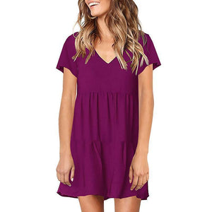 Casual Sexy V Neck   Short Sleeve Pure Color Mini Dresses