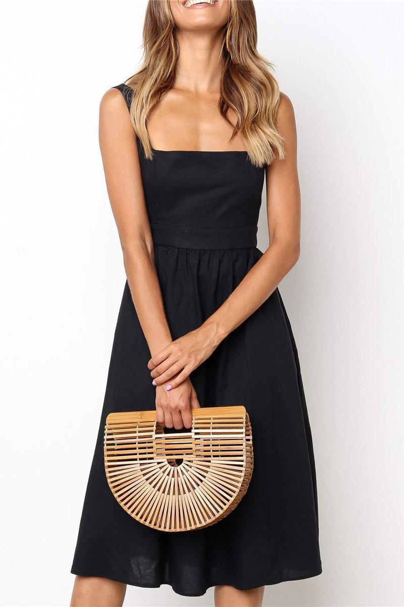 Fashion Plain Off Shoulder Defined Waist Vacation Dress