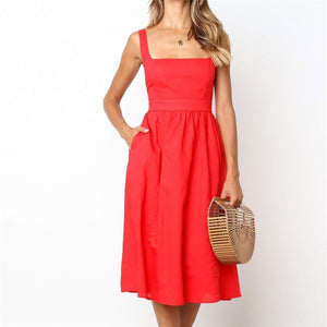 Fashion Plain Off Shoulder Defined Waist Vacation Dress