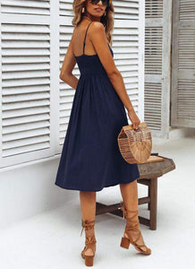 Casual Sexy Deep V   Neck Pure Color Sling Maxi Dress