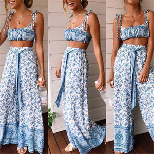 Sexy Off Shoulder Floral Printed Two Piece Suit Jumpsuit