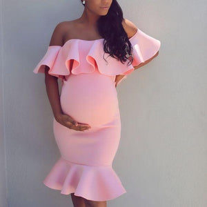 Maternity Off Shoulder Flounced Sexy Bodycon Dress