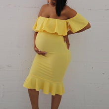 Load image into Gallery viewer, Maternity Off Shoulder Flounced Sexy Bodycon Dress