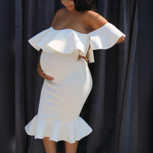 Load image into Gallery viewer, Maternity Off Shoulder Flounced Sexy Bodycon Dress