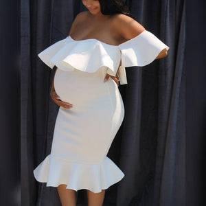 Maternity Off Shoulder Flounced Sexy Bodycon Dress