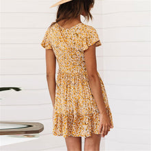 Load image into Gallery viewer, Summer Floral Printed V Collar Button Embellished Vacation Dress