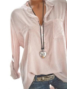 V Neck  Loose Fitting  Dot Blouses