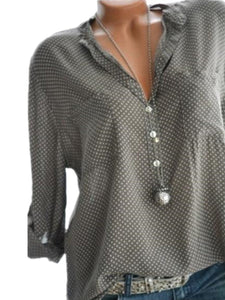 V Neck  Loose Fitting  Dot Blouses