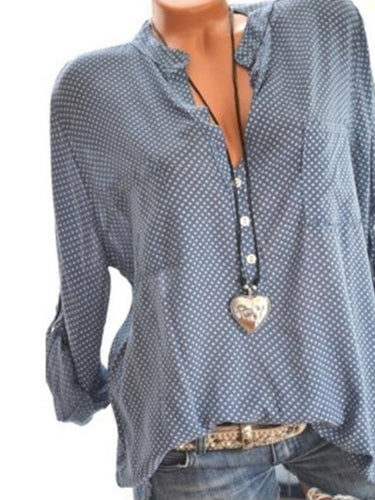 V Neck  Loose Fitting  Dot Blouses