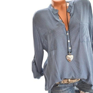 V Neck  Loose Fitting  Dot Blouses