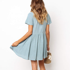 Casual Round Collar Plain Loose Shift Mini Dress