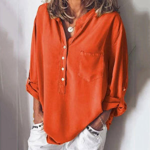 Pure Long-Sleeved Fashion Loose V-Collar Shirt Blouse